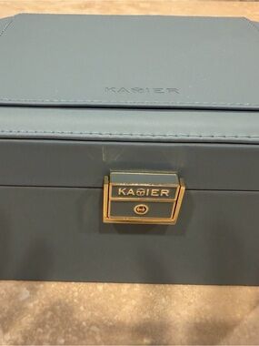 KASIER Blue Leather Jewelry Box with Gold Hardware